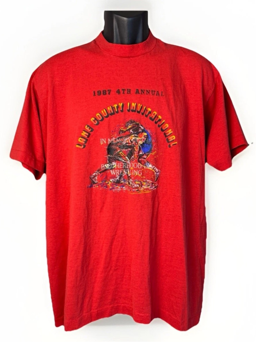Vtg 1987 Lane County Invitational Wrestling Shirt XL Screen Stars Single Stitch